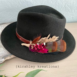 Boho Turkey Feather & Dried Flower Hat Pin Floral Hatpiece Rustic Hat Accessory Wedding Bridal Pin Lady Hat Brooch Western Cowgirl image 7