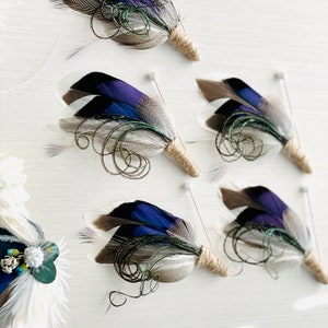 Conjunto de liga de plumas de mallard azul / flor seca conjunto de liga de eucalipto / recuerdo de boda de novia liga de lanzamiento / conjunto de liga nupcial de encaje de marfil imagen 10