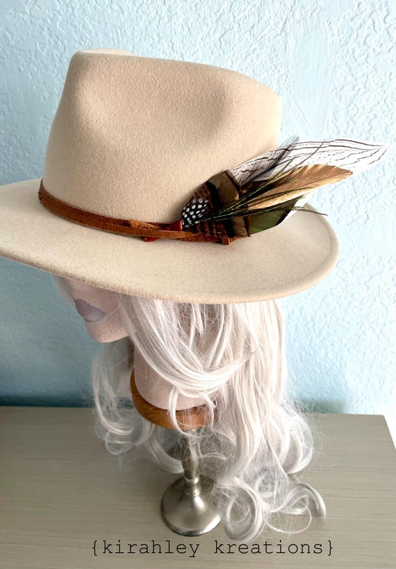 Turkey Feather Hat Pin Copper Hatpiece Rustic Bridal Hat