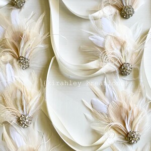 Pinza para el pelo con plumas de pavo real color marfil / Tocado de novia estilo Gran Gatsby / Postizo de novia blanco / Ramillete de muñeca color champán para graduación / Peineta de boda estilo bohemio imagen 17