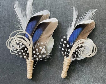 Rustic Mallard Feather Boutonniere | Navy Blue Wedding Lapel Pin