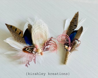 Rustic Blush Pink & Blue Mallard Feather Hair Clip | Boho Wedding Bridal Headpiece | Ivory Peacock Comb | Pheasant Fascinator | Duck Corsage