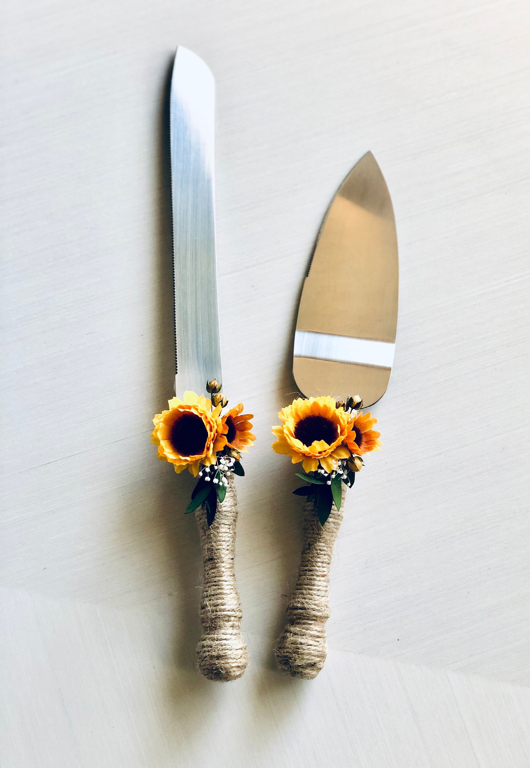 Sunflower Cake Knife & Server Set Champagne Glasses Etsy