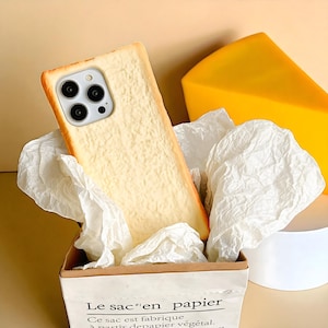 Phone Case, Cute 3D Toast Bread Case, Egg Folding Stand Soft Silicone Cover, Gift for Her