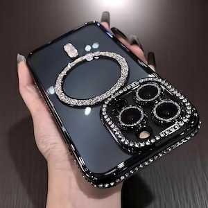 Étui pour téléphone | Coque magnétique pour téléphone sans fil avec strass et paillettes bling | Housse de téléphone scintillante antichoc | Étui de téléphone de luxe