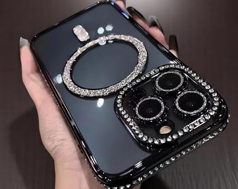Phone Case | Bling Glitter Rhinestone Magnetic Wireless Phone Case | Shockproof Sparkly Phone Cover | Luxury Phone Case