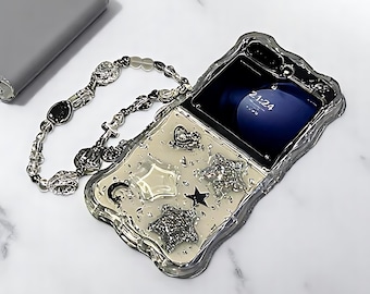 Phone Case For Galaxy Flip | Korean 3D Glitter Star Clear Phone Case | Flip Phone Case | Cute Protective Case | Perfect Gift for Her