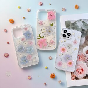 Funda para teléfono Qianliyao con flores secas reales y lámina dorada, cubierta floral transparente, regalo para ella