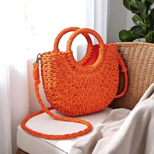 Handwoven Rattan Half-Moon Bag – Large Straw Crossbody Purse, Summer Beach Shoulder Bag for Women, Perfect Gift For Her