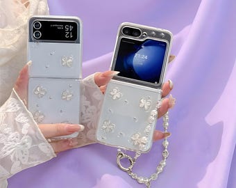 Funda para teléfono, linda funda coreana con mariposas y purpurina, cubierta rígida transparente con correa de cadena, regalo para ella