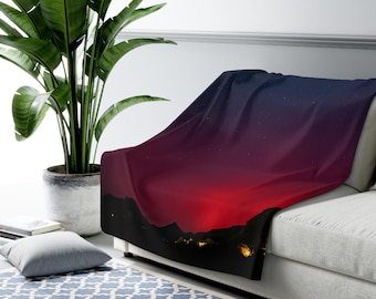 Northern Lights Aurora Sherpa Fleece Blanket | Night Sky Landscape