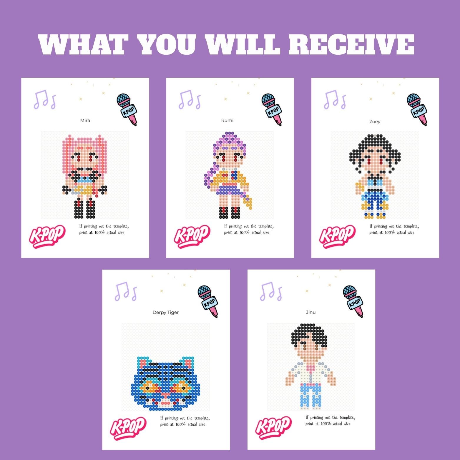 Kpop Demon Hunters Inspired Fuse Beads Patterns PDF | Hama Beads
