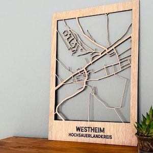 Dein Dorf, Deine Stadt, Dein Lieblingsort als Kartenausschnitt aus Holz