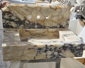 Custom Size Handcarved Calacatta Viola Marble Sink – A Luxurious Vessel Sink Ideal for Bathroom Vanities