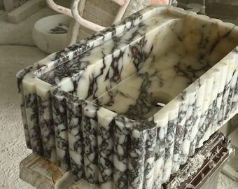 Custom Size Handcarved Calacatta Viola Marble Sink – A Luxurious Vessel Sink Ideal for Bathroom Vanities