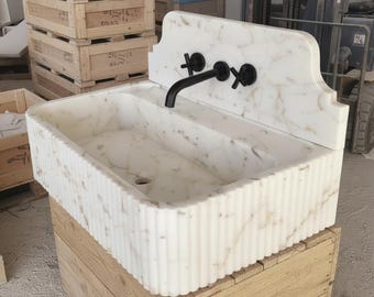 Custom Size Handcarved Calacatta Gold Marble Sink– A Luxurious Vessel Sink Ideal for Bathroom Vanities
