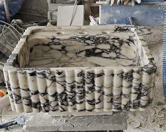 Custom Size Handcarved Calacatta Viola Marble Sink – A Luxurious Vessel Sink Ideal for Bathroom Vanities