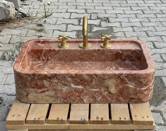 Custom Size Handcarved Red Travertine Sink – A Luxurious Vessel Sink Ideal for Bathroom Vanities