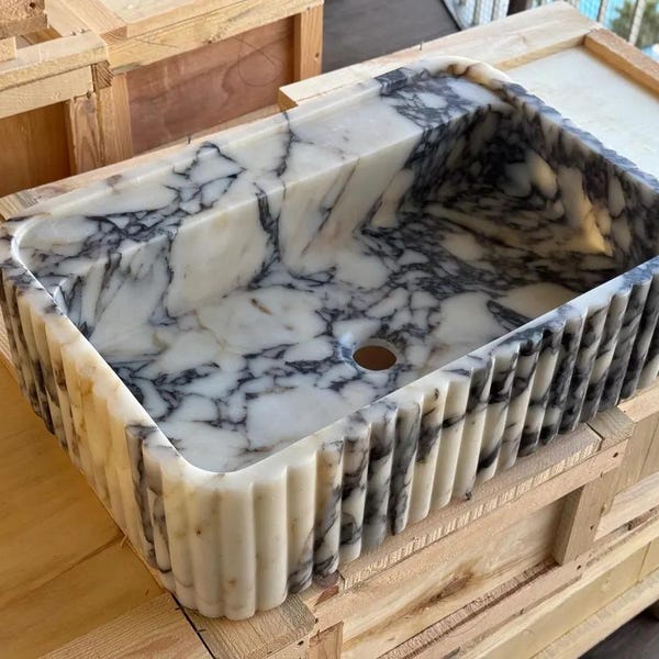 Calacatta Viola Marble Sink,Marble Washbasin, Handcarved Sink, Wall Mount for Bathroom Vanities or as a Vessel Sink,Powder Room Sink