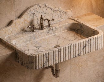 Ręcznie wykonana umywalka z marmuru Calacatta Viola – luksusowa umywalka nablatowa idealna do łazienek