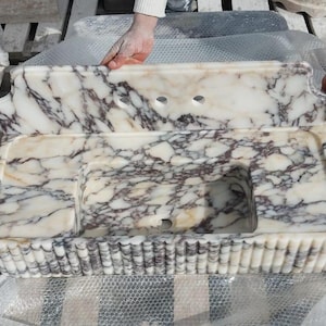 Custom Size, Calacatta Viola Marble Sink, Marble Washbasin, Handcarved Sink, Wall Mount Marble Sink, Marble Sink With Backsplash
