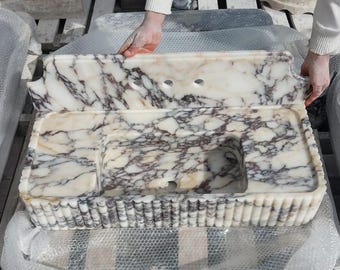 Custom Size, Calacatta Viola Marble Sink, Marble Washbasin, Handcarved Sink, Wall Mount Marble Sink, Marble Sink With Backsplash