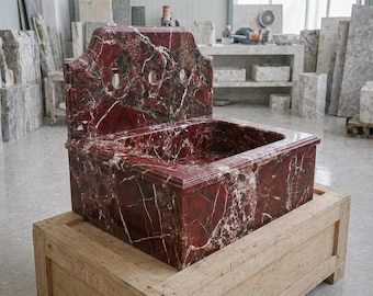 Rosso Levanto Marble Sink Wit Backsplash– Smooth Red Stone- A Luxurious Vessel Sink Ideal for Bathroom Vanities