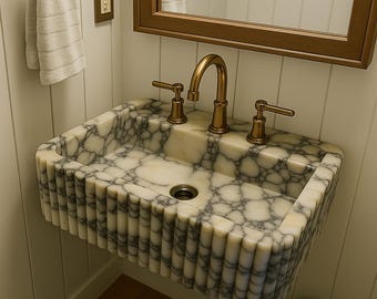 Custom Size Handcarved Calacatta Viola Marble Sink – A Luxurious Vessel Sink Ideal for Bathroom Vanities