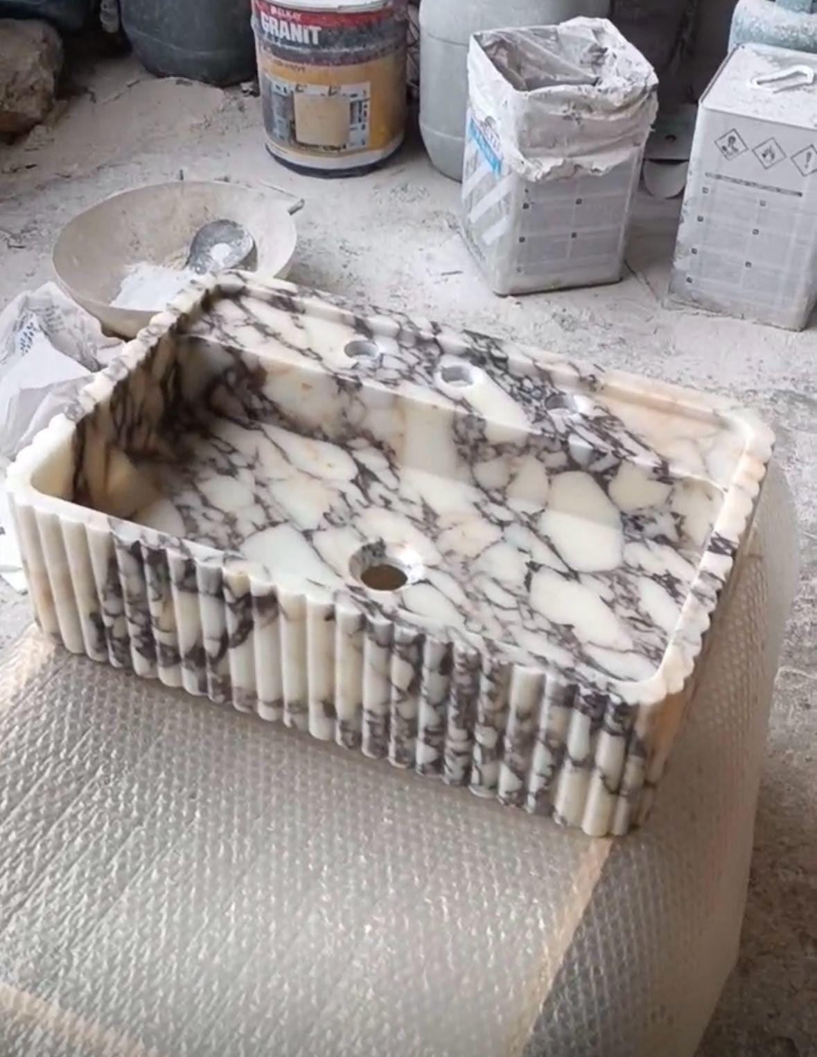 Custom Size Handcarved Calacatta Viola Marble Sink – A Luxurious Vessel Sink Ideal for Bathroom Vanities