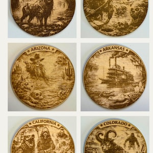 Macabre State Magnets: Laser Engraved Wood Horror Travel Souvenir Decor Dark Americana Wall Art
