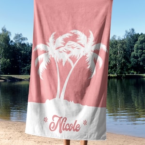 Palm Tree Personalized Beach Towel, Custom Bath Towel, Custom Pool Towel, Beach Towel With Name,Birthday Vacation Gift,Tropical Summer Towel
