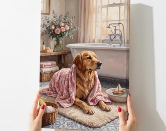 Lienzo para baño con diseño de Golden Retriever, divertida pintura de toalla con perro, regalo para amantes de los Labradores