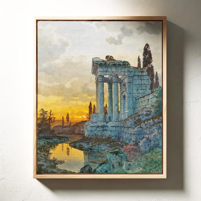 Mythological Examples Ferdinand Knab Canvas, Antique Roman Ruins Painting, Vintage Sunset ...