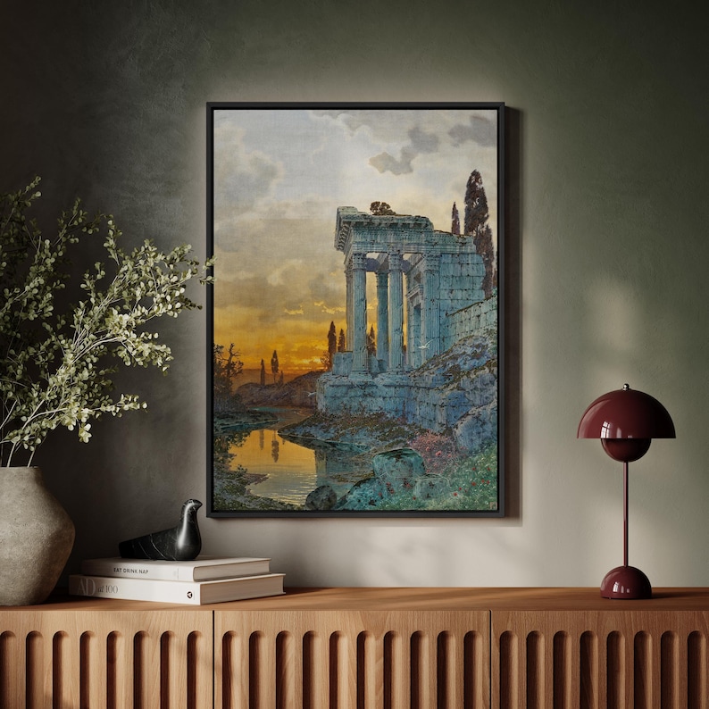 Mythological Examples Ferdinand Knab Canvas, Antique Roman Ruins Painting, Vintage Sunset ...