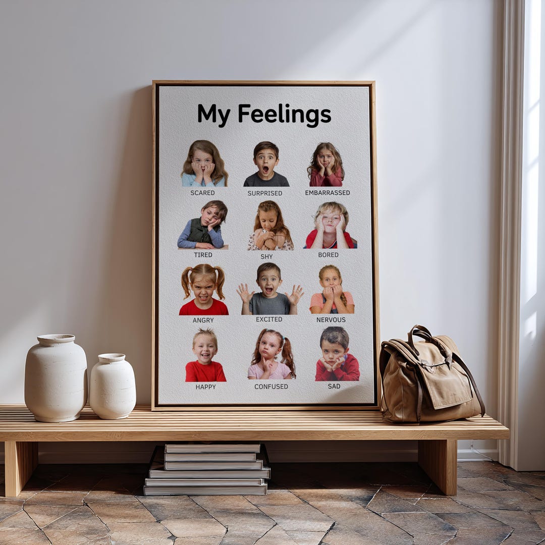 Montessori Feelings Chart for Kids Canvas Wall Art, Emotions Wall Art ...