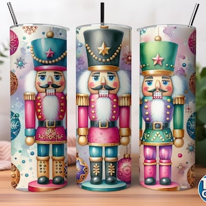 Nutcracker Tumbler with Straw, Merry Christmas Tumbler, 20oz Skinny Tumbler, Xmas Nutcracker Holiday Gift for Her, Christmas Gift For Family