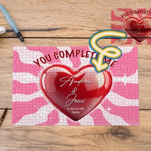 Custom Name You Complete Me Puzzle, Personalized Jigsaw Couple Heart Puzzle, Love Wooden Puzzle for Adults, Memory Girlfriend Gift