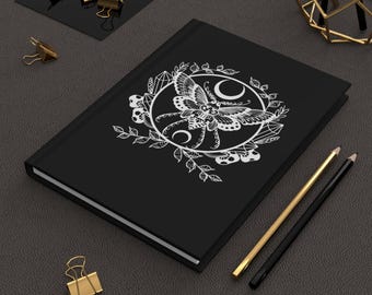 Mystical Moth Hardcover Journal, Gothic Notebook, Spiritual Writing Diary, Witchcraft Gift, Moon Phase Journal, Dark Aesthetic [...]