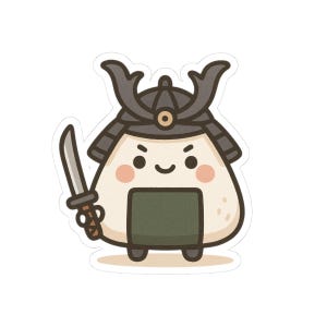 Kawaii Samurai Rice Ball Kiss-Cut Stickers, Fun Laptop Decal, Kawaii Gift, Japanese Food Lover Sticker, Decorate Water Bottle