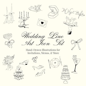 Wedding Line Art Icon Set – Hand-Drawn Illustrations for Invitations, Menus, and More