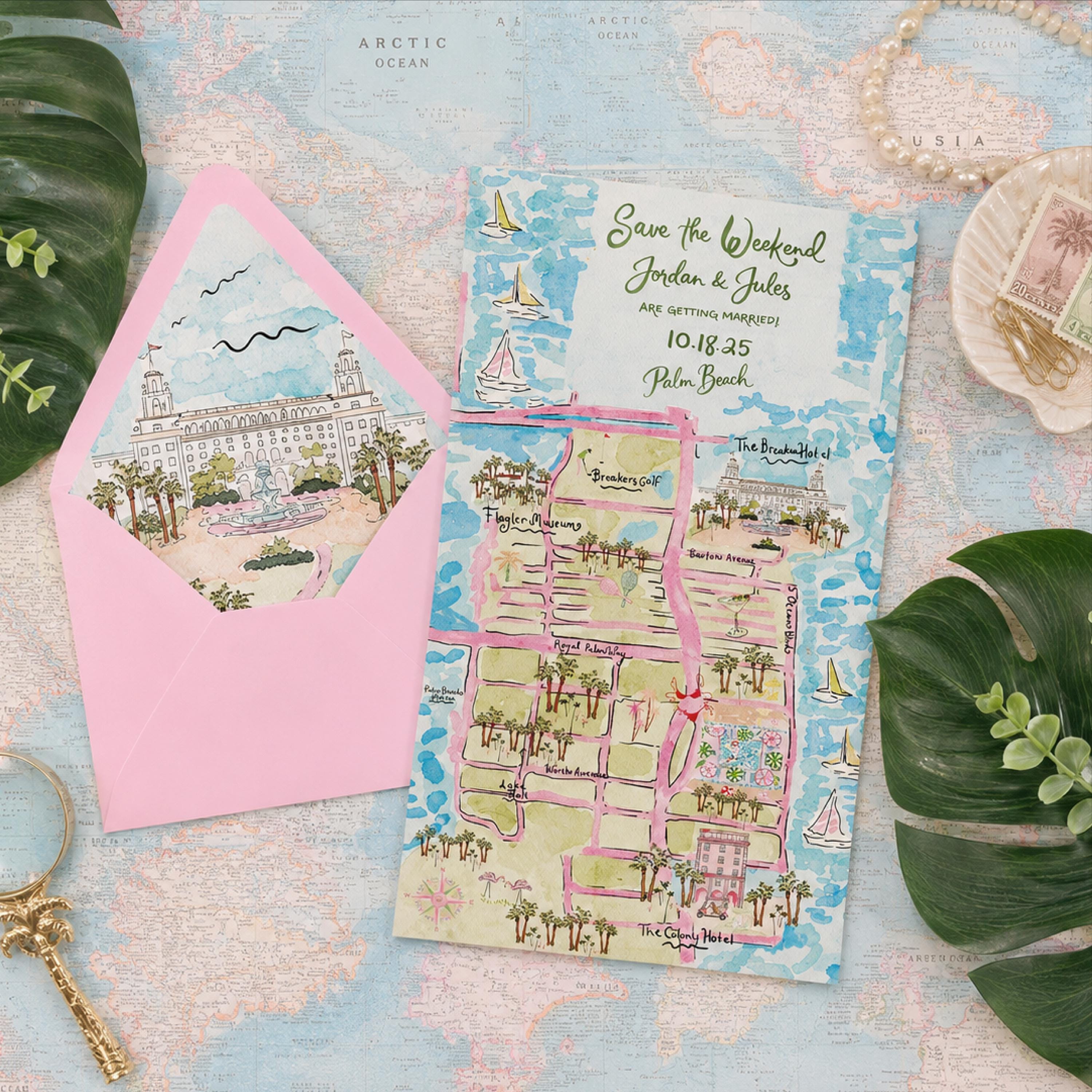 Watercolor Wedding Map Invitation