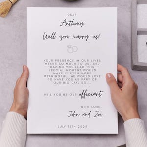 Officiant voorstel, trouwt met ons afdrukbare kaart, afdrukbare kaart bruiloft Officiant voorstel, Officiant voorstel sjabloonkaart