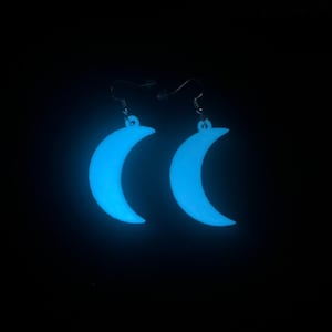 Blue Glow in the Dark 3D Printed Moon Earrings - Made with Biodegradable PLA
