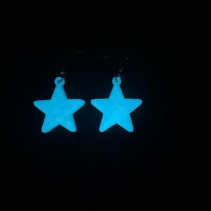 Blue Glow in the Dark 3D Printed Star Earrings - Made with Biodegradable PLA