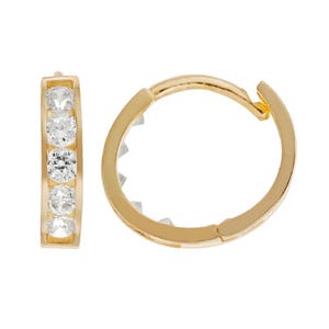 14K Solid Yellow Gold Hoop Earrings, Round Cut CZ Hoops, Dainty Gold Earrings, Gift for Her, Minimalist Jewelry, Sparkling Hoops