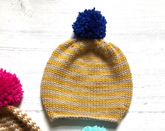 Sample Sale READY TO SHIP Size 6-12 months Striped winter hat with pom pom