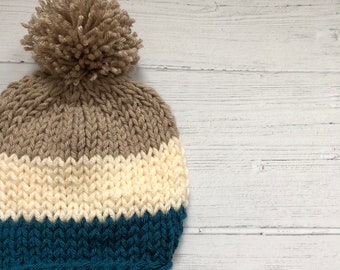 Sample Sale READY TO SHIP Size 6-12 months Striped winter hat with pom pom