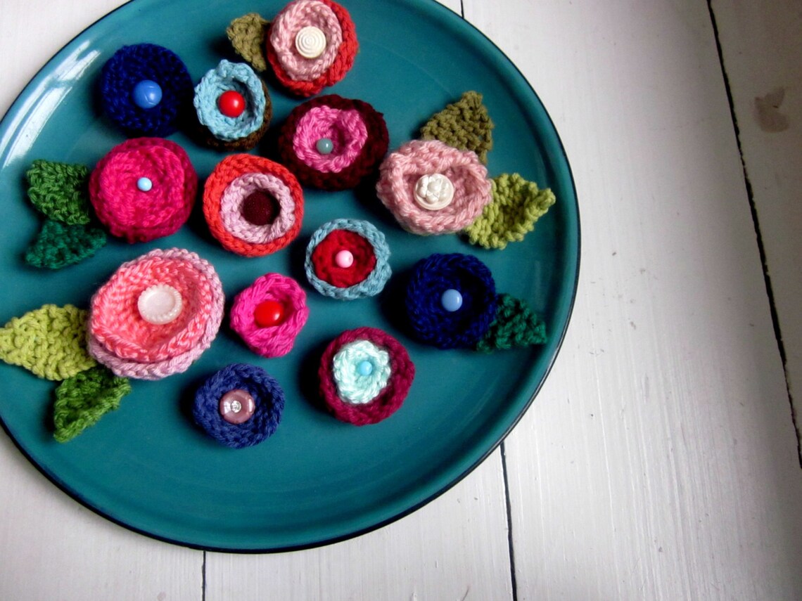 KNITTING PATTERN flowers and leaves embellishments knitted Etsy