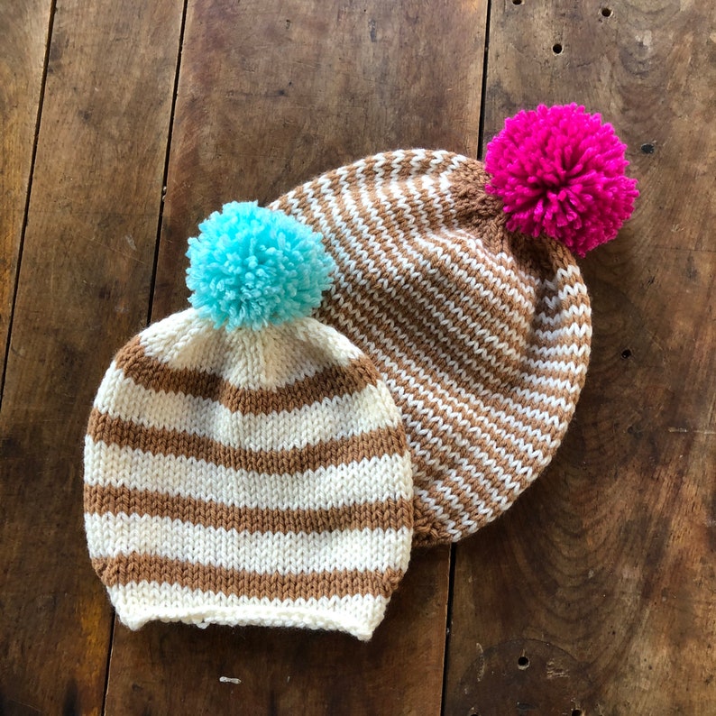 Sample Sale READY TO SHIP Size 6-12 months Striped winter hat with pom pom