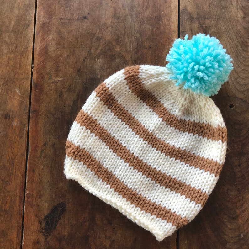 Sample Sale READY TO SHIP Size 6-12 months Striped winter hat with pom pom